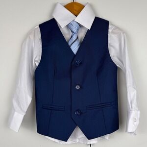 Kids World of USA Formal Dress Shirt Vest Tie Set Navy Blue Boys 4 Formal Dressy